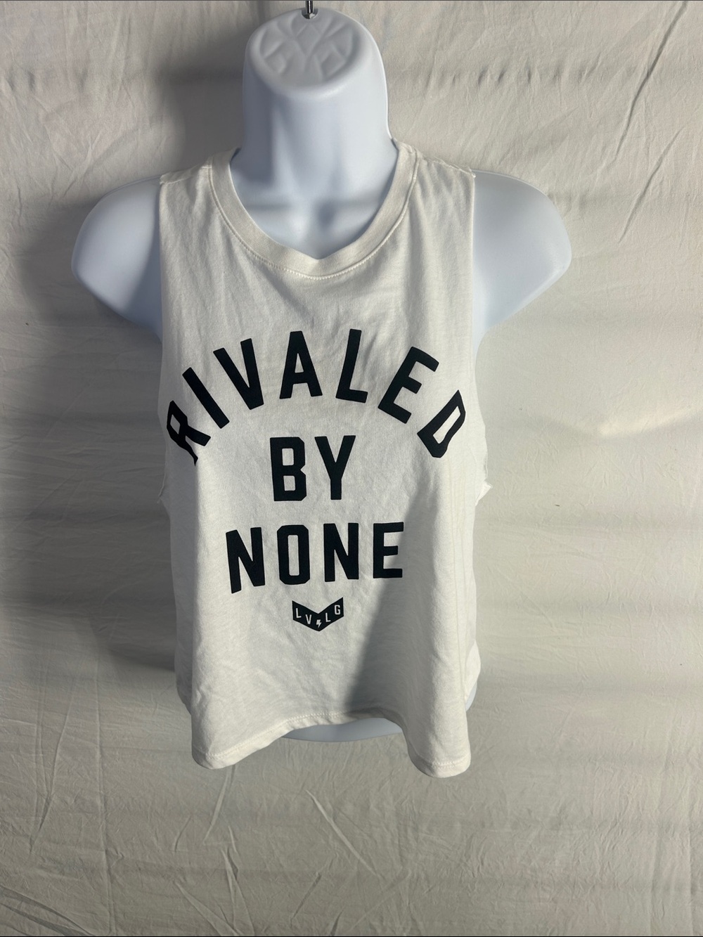 RIVALED BY NONE White Graphic Muscle Tee